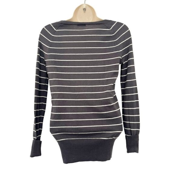 J. Crew Womens Sz XXS Gray & White Striped V-Neck Pullover Sweater - Picture 3 of 5